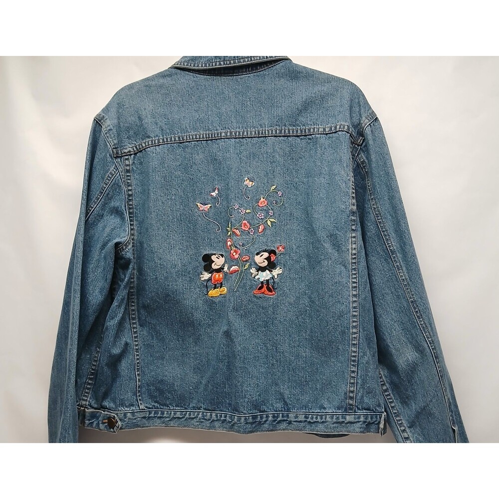 Disney Store Women's Mickey Minnie Denim Trucker Jacket Embroidered Patches XXL